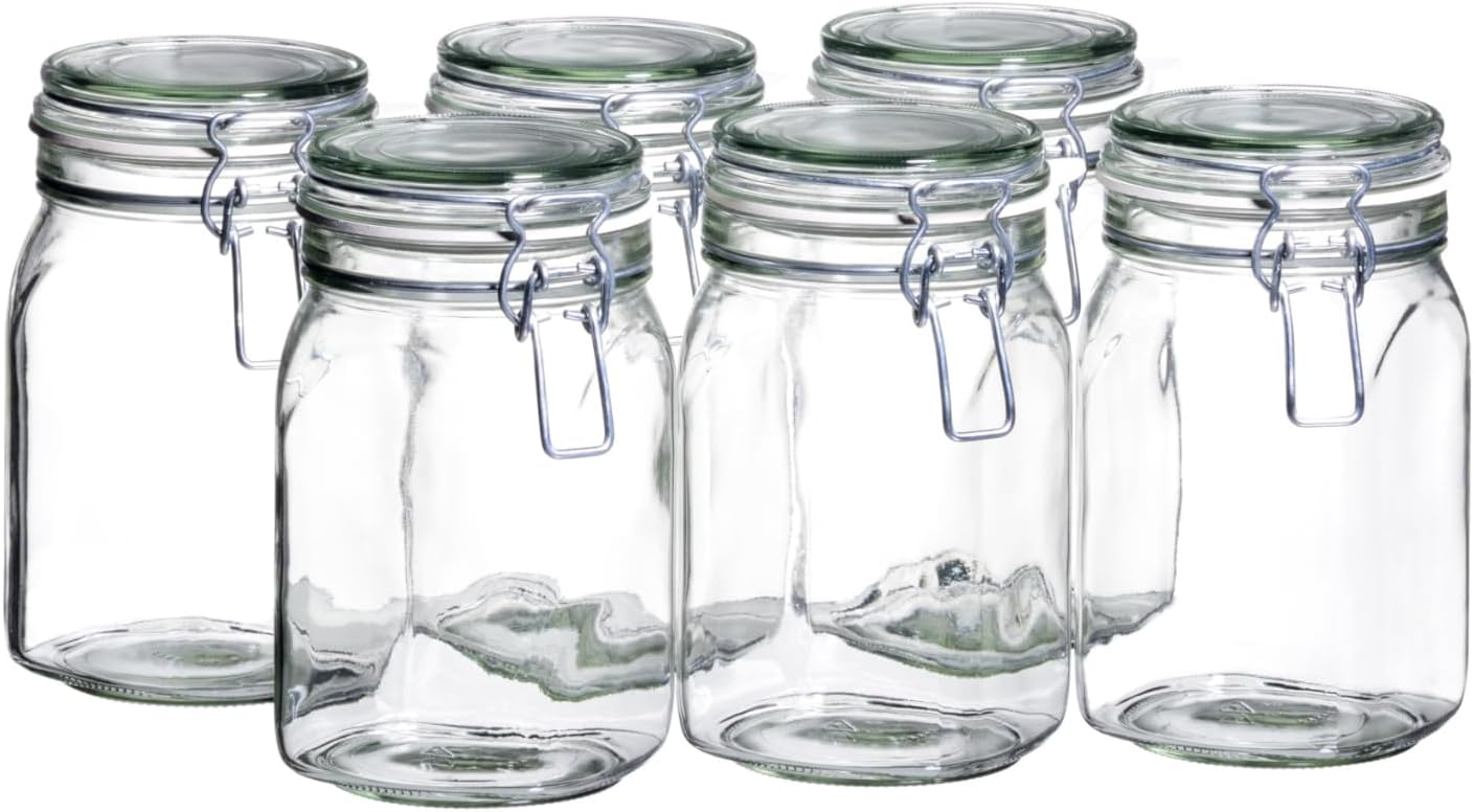 Mäser 925340 Gothika, Einmachgläser 1 l, 6er Set, made in Germany, Vorratsgläser mit Deckel und Drahtbügel zum luftdichten Aufbewahren, Einkochen und Einlegen, Glas, transparent