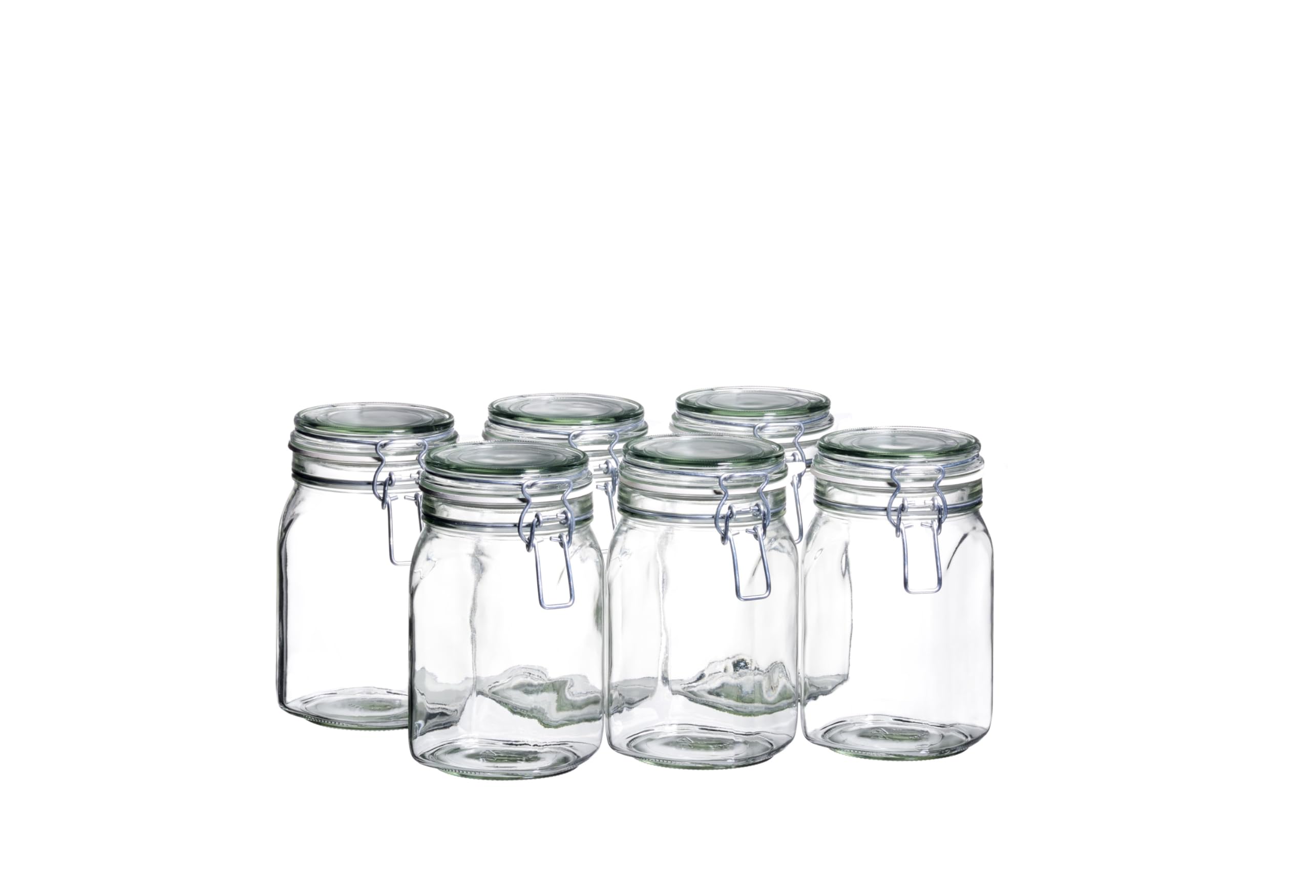 Mäser 925340 Gothika, Einmachgläser 1 l, 6er Set, made in Germany, Vorratsgläser mit Deckel und Drahtbügel zum luftdichten Aufbewahren, Einkochen und Einlegen, Glas, transparent