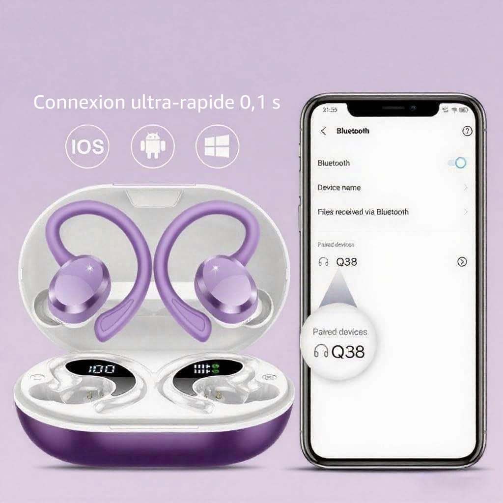 sprtoybat Ecouteurs Bluetooth sans Fil, 2026 Oreillette Bluetooth 5.4 Ecouteurs avec 4 ENC Réduction Mic, 68H Récréation Hi-FI Son Stéréo Écouteurs, Étanches IP7 Casque Running LED pour Android/iOS