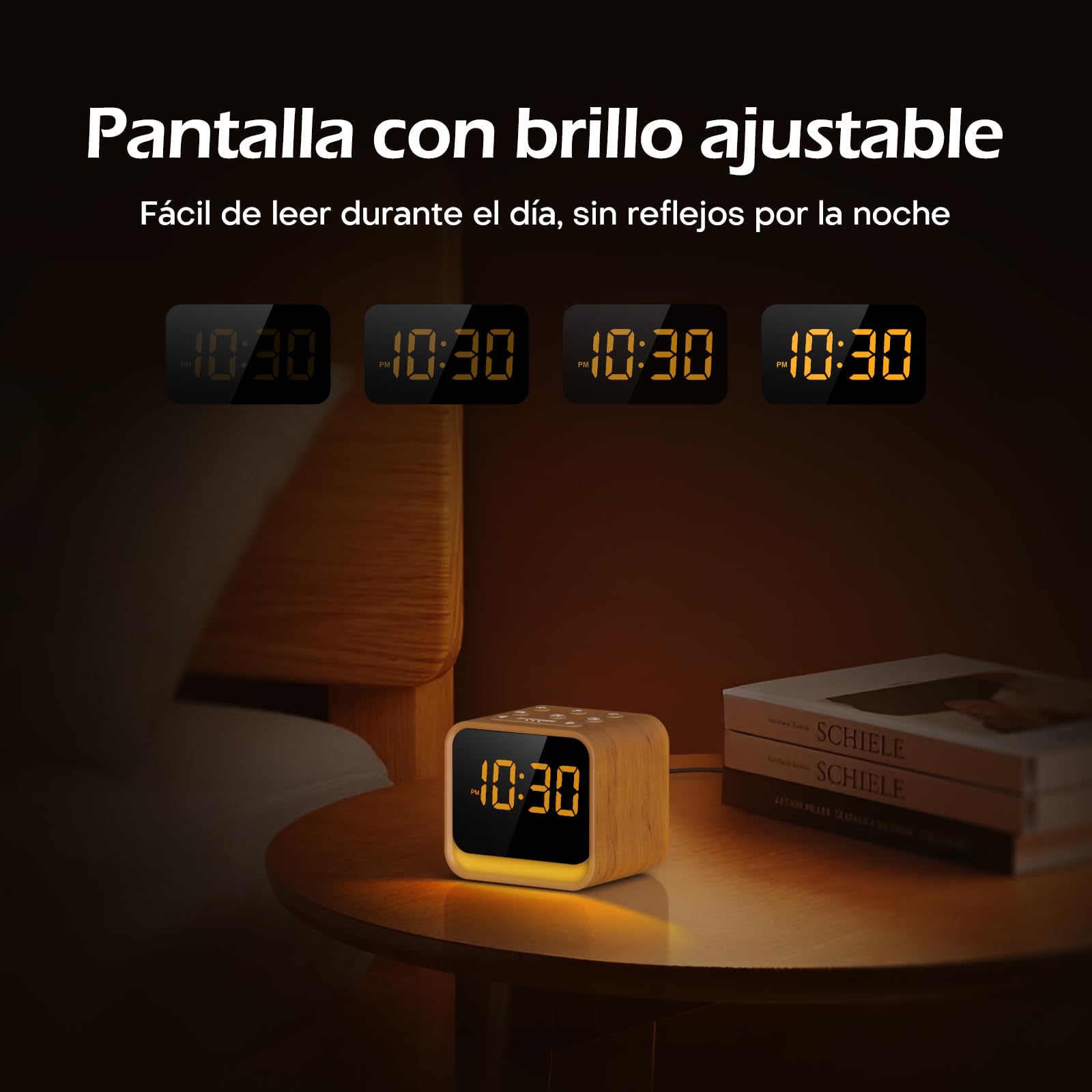 Reacher radio reloj despertador digital con FM, máquina de ruido blanco con 24 sonidos relajantes, 9 sonidos de alarma, brillo ajustable, luz nocturna de 7 colores, apagado automático y repetición