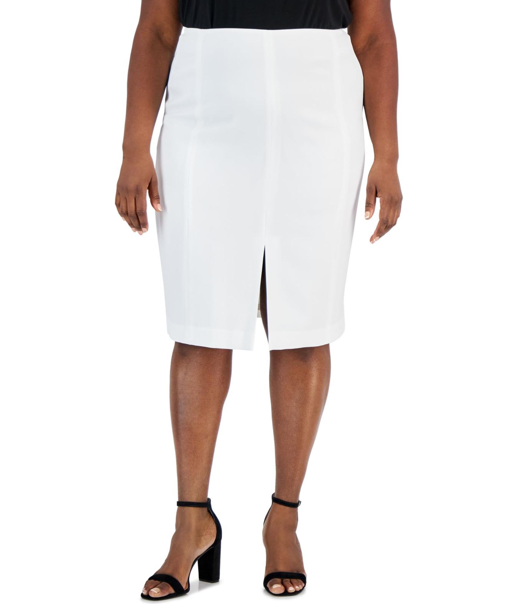 Kasper Womens Front Slit Midi Skirt White 22W