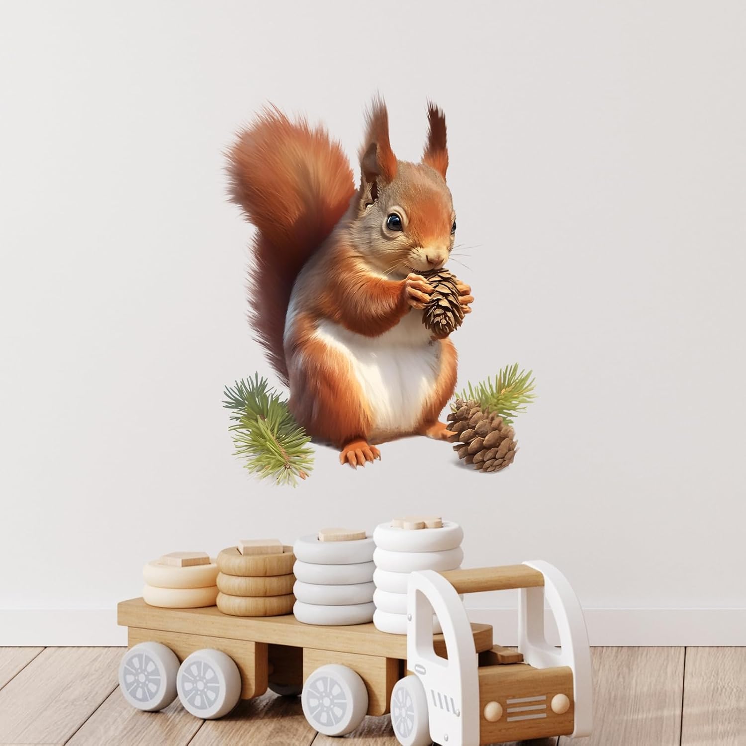 Lifelike Red Squirrel Eating Pine Cones Wall Decal Nursery Animal Wall Sticker Removable Peel and Stick Wall Art Decor for Kid Baby Classroom Preschool Living Room Playroom Bedroom School - Image 3