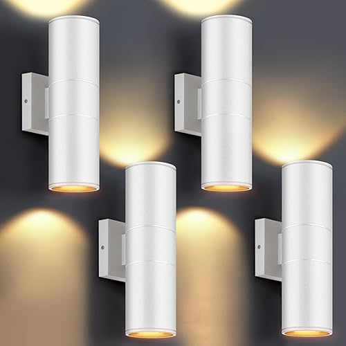 Miniatura 9 de DAKAFUL Paquete de 2 luces de pared para exteriores, cilindro LED integrado hacia arriba hacia abajo, 12 W, 2700 K, luz exterior impermeable para