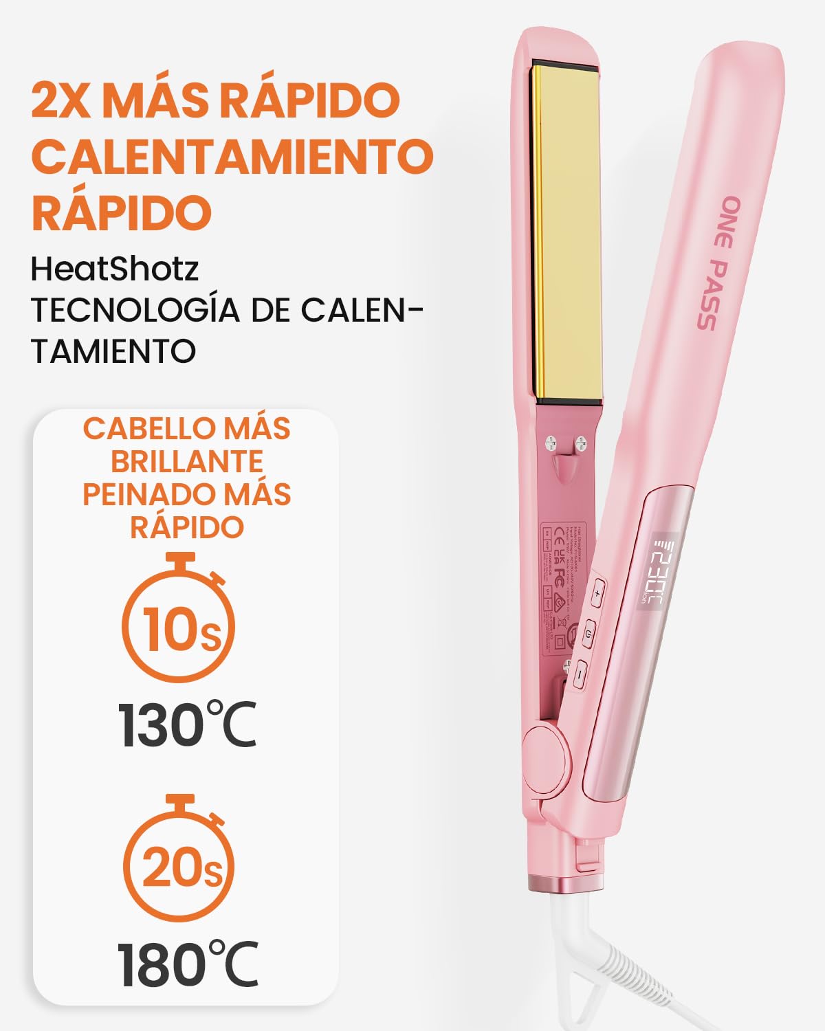 Faszin Planchas del Pelo 2 en 1, Calienta en 20s Plancha Pelo | de Titanio con Iones Plancha de Pelo, Pantalla LCD Clara, Ideal para Alisar, Rizar y crear Ondas -Rosado