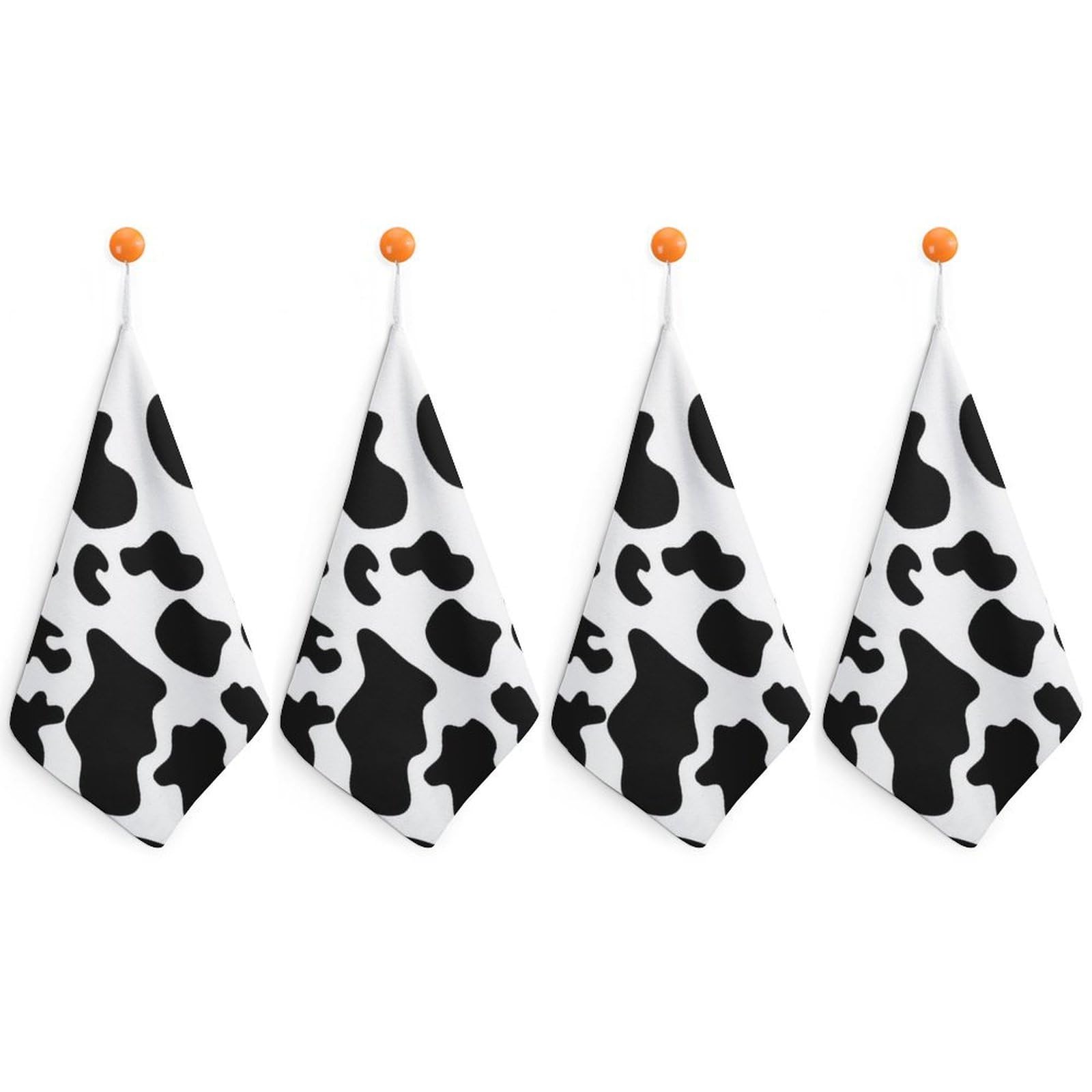 LEDFCVSU 4 Piece Hanging Hand Towels, Black Cow Print Small Dry Hand Towel for Kitchen Bathroom