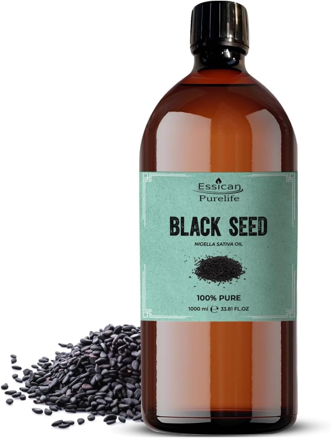Black Seed Oil 1000ml in Glass Bottle-100% Pure Oil, Natural & Premium Black Seed Oil Known as Kalonji Oil, Cold Pressed Black Seed Oil, Black Cumin Seed Oil, Blackseed Oil Rich in Omega 3 6 & 9-Vegan
