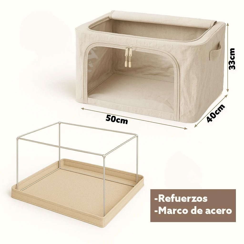 Caja almacenaje ropa,Organizador armario con diseño moderno, cajas organizadoras apilable, material resistente,Cestas almacenaje, marco metálico interno y doble cremallera(Pack de 2)