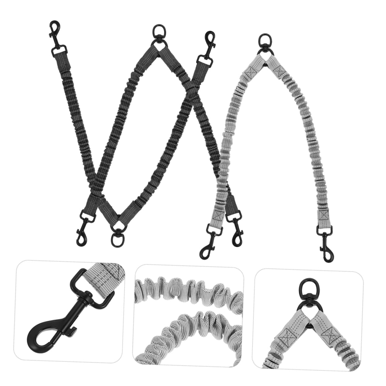 Guinzaglio Cane Doppia Testa Riflettente 3 Pezzi in Poliestere | Acciaio Inox, Uso Esterno per Camminata, Design Ergonomico Antirottura
