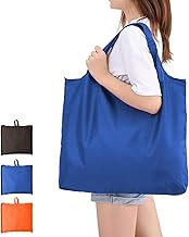1 Pack Large FoldableShopping Tote Bag, Reusable Heavy Duty Waterproof Nylon Grocery Totes Bags Holder with Handles for Women, Perfect for Shopping, Travel, Groceries Storage, 20 x 17 inch, Blue