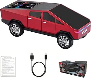 WS-580 Cybertruck Portable Bluetooth Speaker, Replica Car with Display Screen, HD Sound, TWS Pairing, FM Radio, Built-in Mic, Remote Selfie Control, LED Party Light, Gift for Car Lovers (Red)