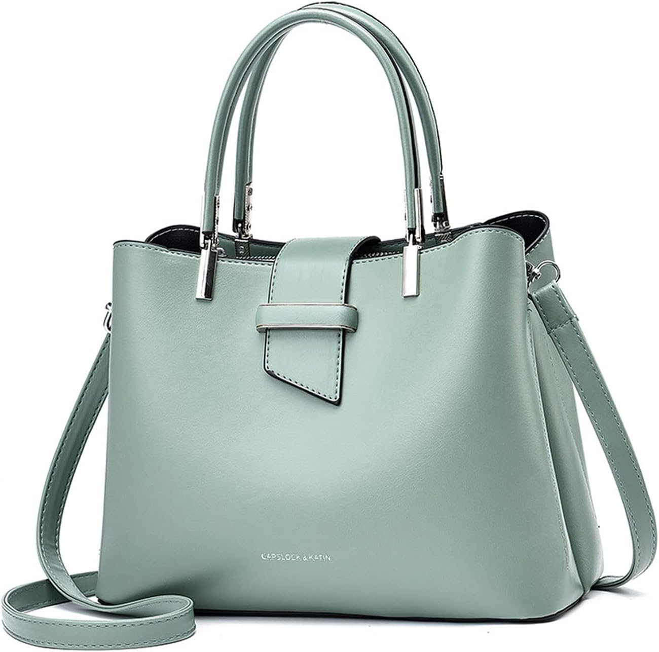 Bolso de mano satchel para mujer en cuero sintético verde miniatura 8