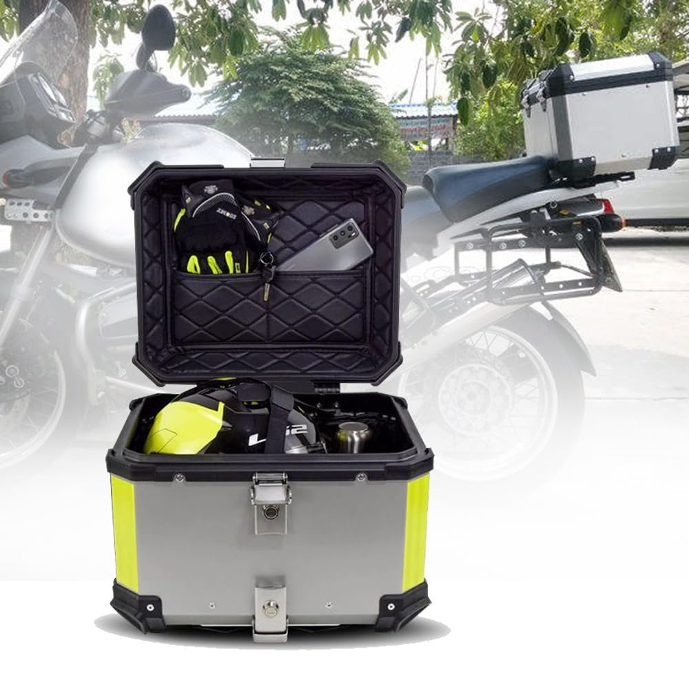 Alluminio Baule Da Moto - Top Case Universale Bauletto Per Moto 28L 36L 45L 55L 65L 80L 100L, Valigia Topcase Con Piastra E Kit Di Montaggio(Silver,28L)