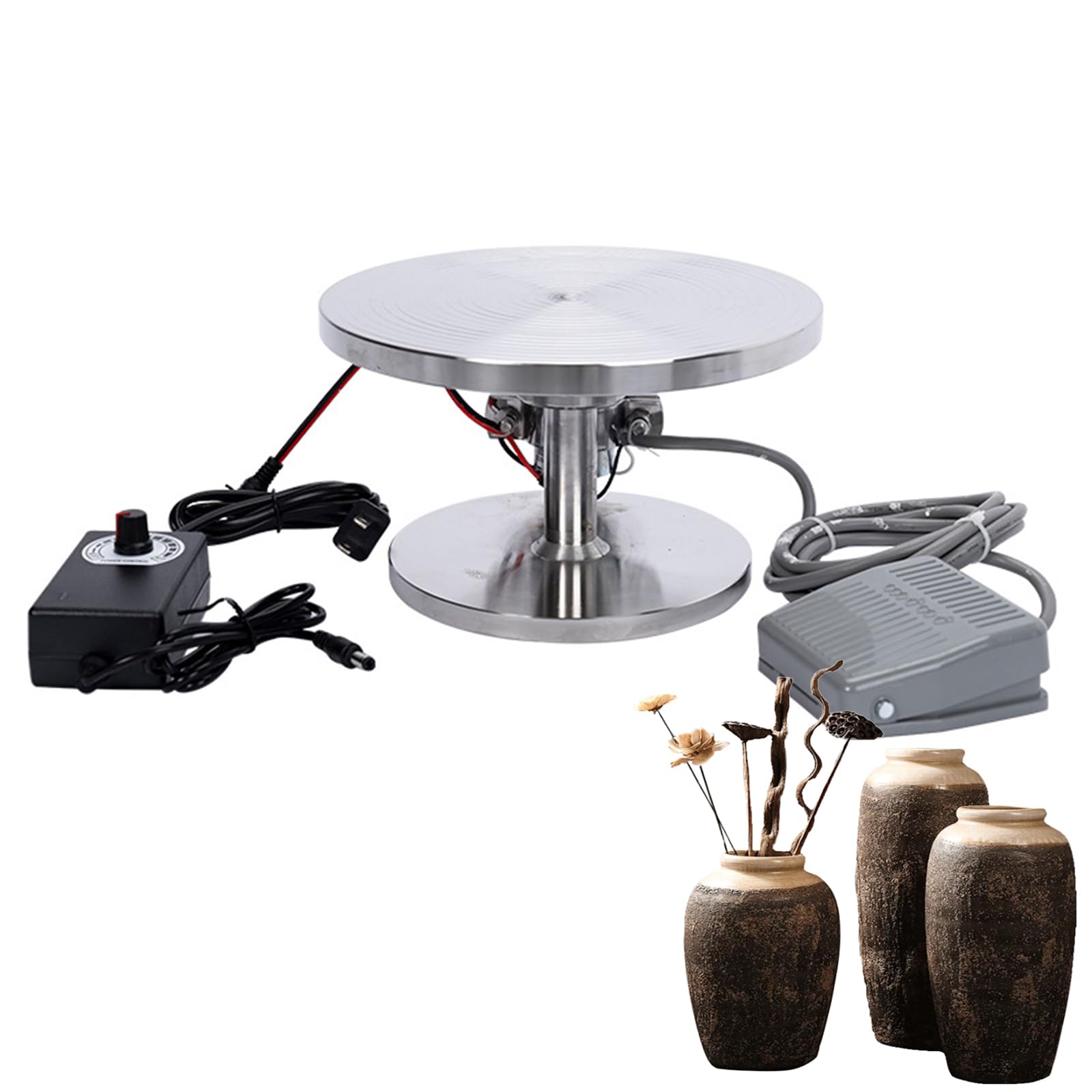 Elektryczne koło garncarskie, gramofon ze stali nierdzewnej z pedałem nożnym i regulowaną prędkością, średnica 20 cm do formowania ceramicznego i rzemiosła