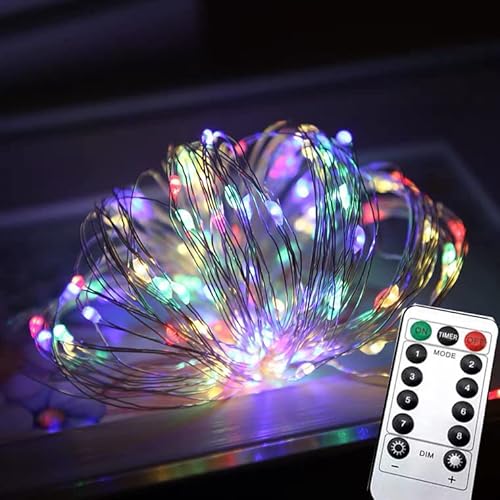 Fairy String Lights - Cadena de luces alimentada por USB con mando a distancia, con 8 modos y temporizador para balcón, Navidad, decoración interior y exterior (20 m, multicolor) Cover