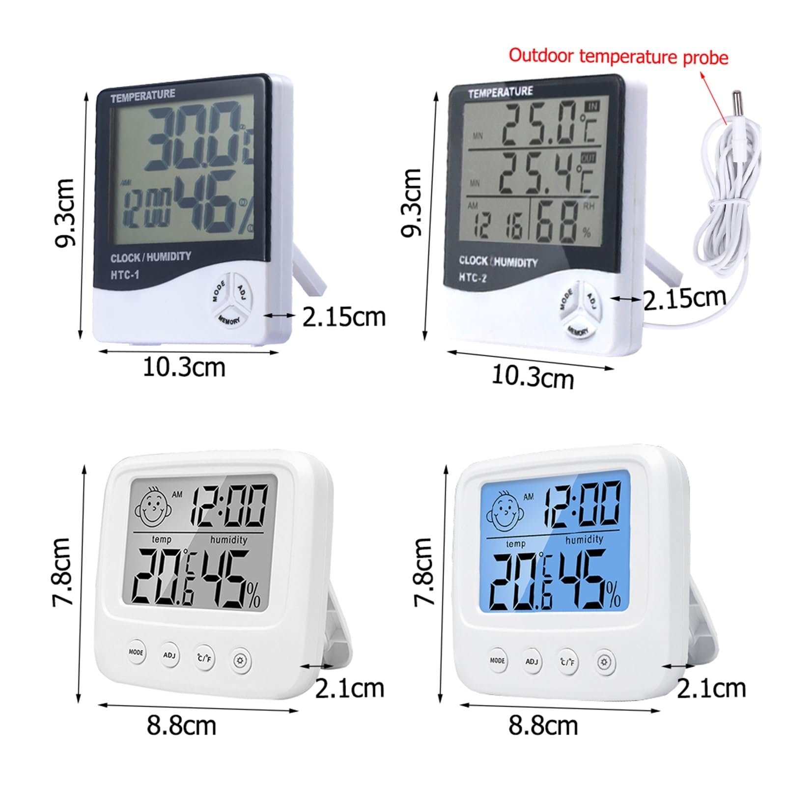 LCD Elektroniczny cyfrowy miernik temperatury i wilgotności Termometr Higrometr Wewnętrzna zewnętrzna stacja pogodowa Budzik, 1