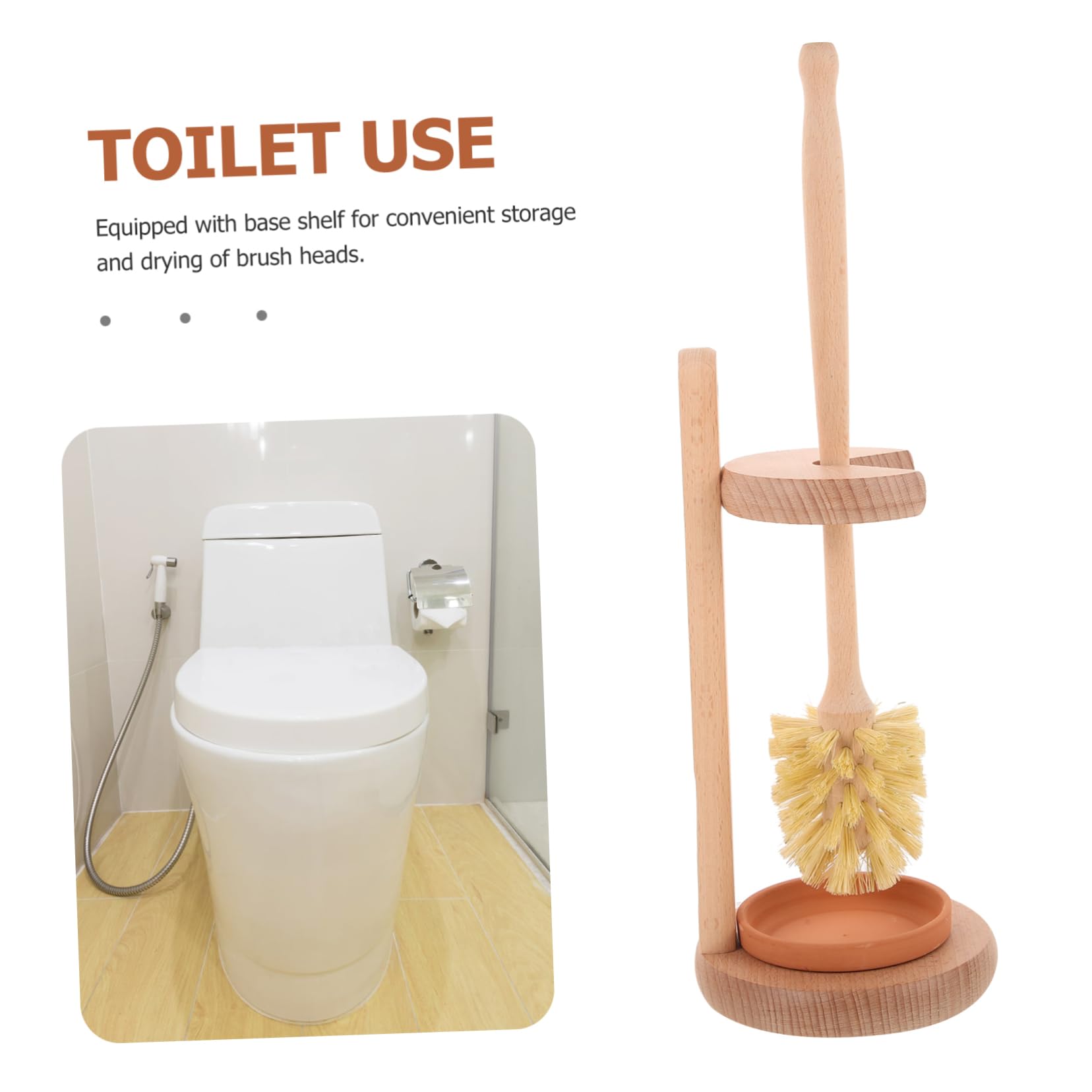 FOMIYES Juego de Escobilla No Daña la Superficie del WC para Inodoro con Soporte de Madera y Cerámica Cepillo de Limpieza para Baño y Hotel