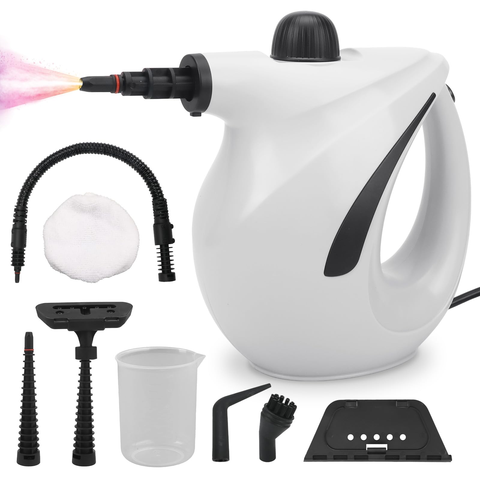 Limpiador de vapor manual, 1200 W, limpiador de vapor para todo con 8 accesorios, 3,2 bar, presión de vapor de 700 ml, portátil para ventanas, cocina, suelo, coche