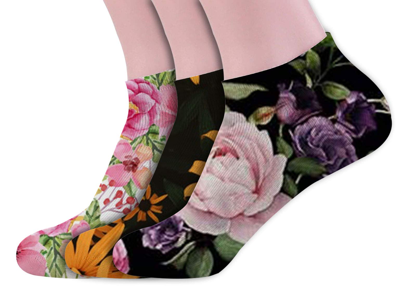 Women's Hosiery Printed Free Size Ankle Length Socks (Multicoloured-63, Pack of 3)