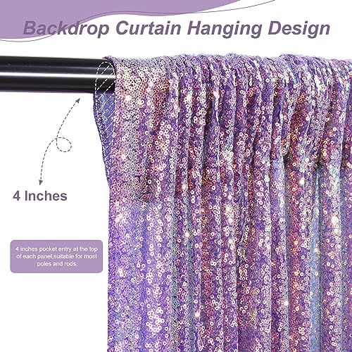 Image of Sequin Backdrop Mermaid Purple 4 Pieces 2FTx8FT Shimmer Birthday Baby Shower Cake Table Decoration Backdrop Fabric