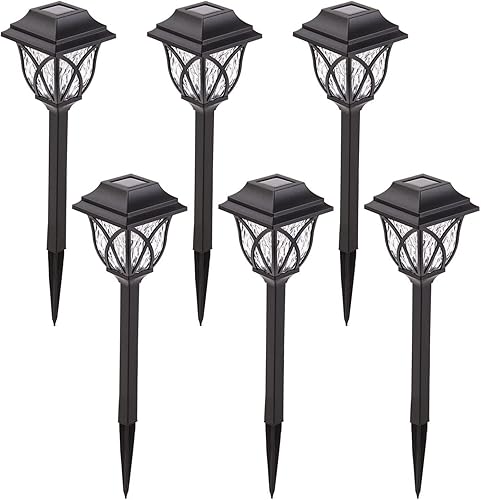 LAUREL CANYON Paquete de 6 luces solares de camino para jardín, luces solares para pasarela al aire libre con bombillas LED para jardín, césped,