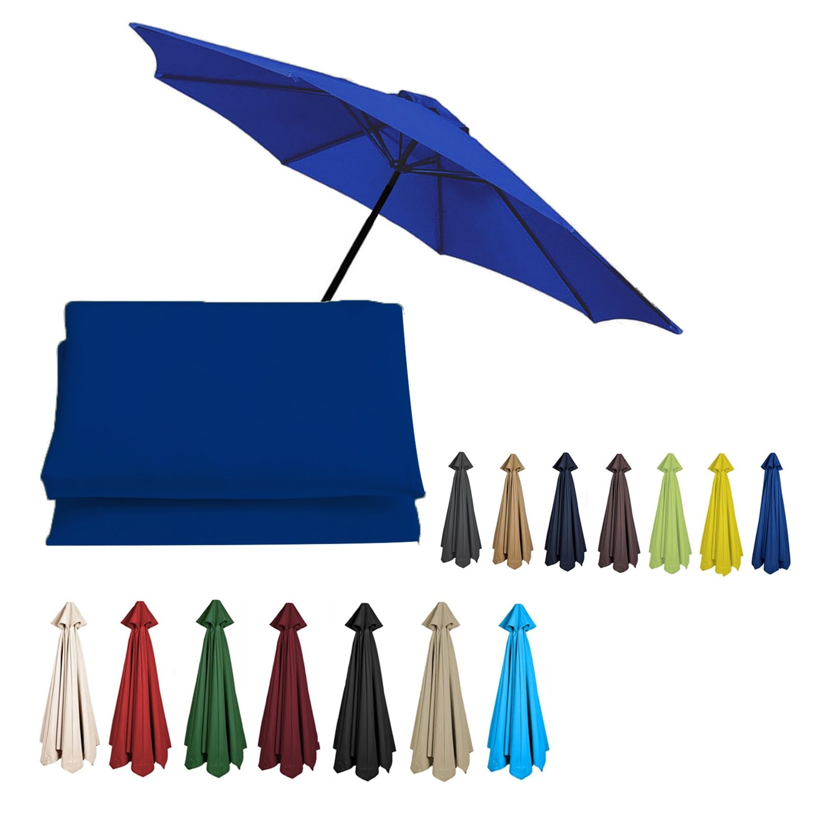 2/2.3/2.5/2.7/3/3.50m Replacement Garden Parasol Canvas 6/8 Ribs Replacement Canopy For Parasol Umbrella Replacement Cloth(Blue,8.8ft (270cm)/6 Ribs)