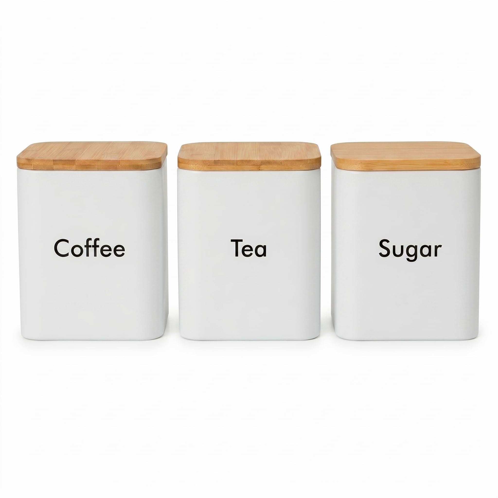 B&Q -  Set Of 3 TeaCoffee & Sugar Canister Storage Jar Container Set With Airtight Bamboo LidWhite