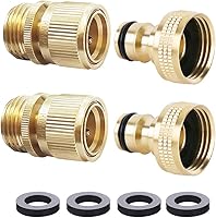 HQMPC Solid Brass Garden Hose Quick Connectors 3/4" GHT - 2 Sets Leak-Proof Male/Female Fittings for Fast Hose Swaps