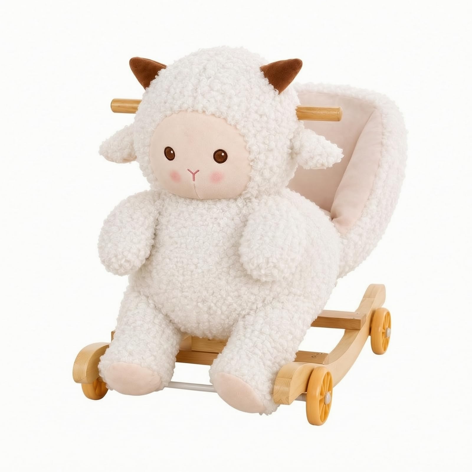 Cavalcabile Agnello in Peluche Stabile Cavalluccio a in Peluche Robusto a Forma di Agnello per Sala Gioco, Asilo, Bianco