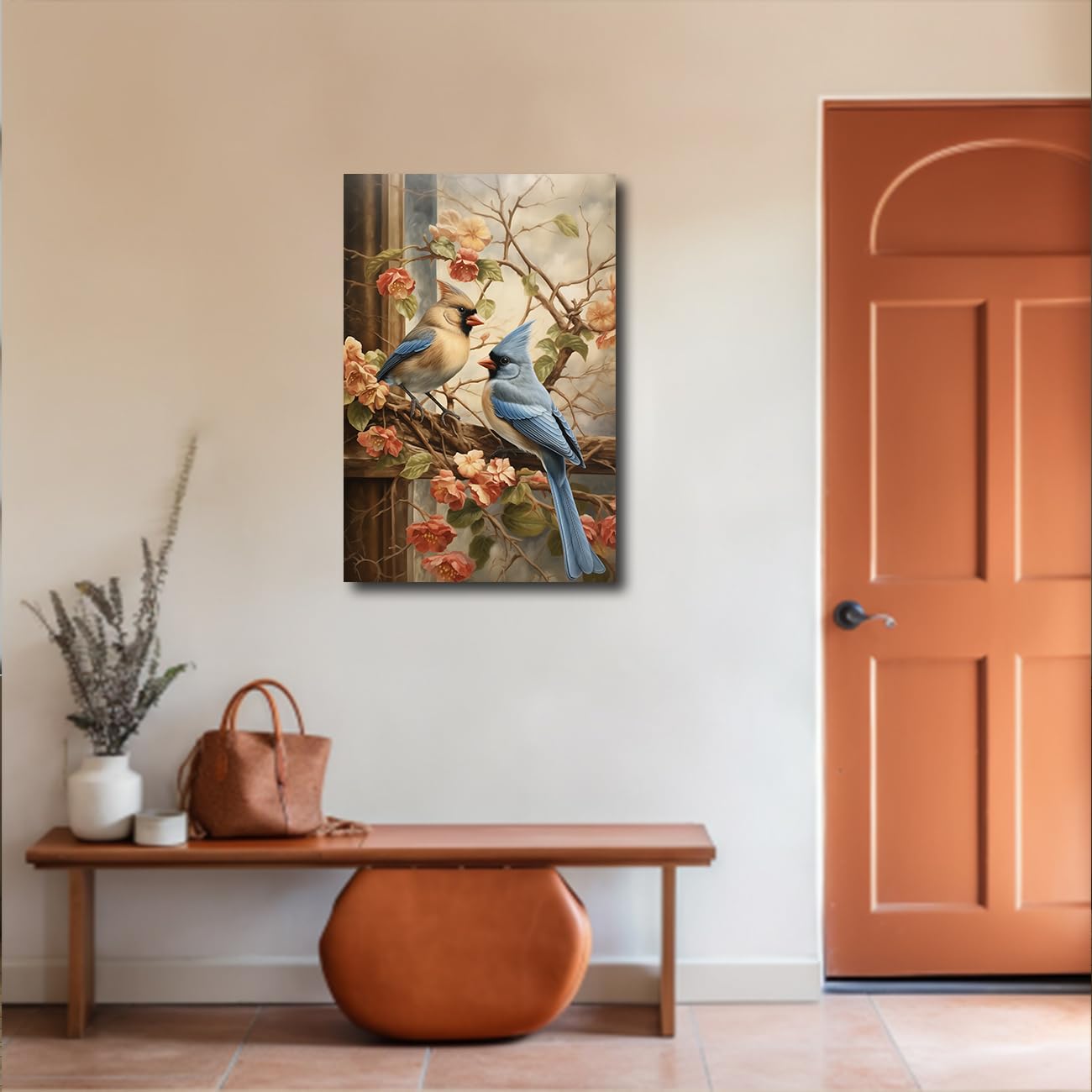 Poster Cardinal à Suspendre Sur Toile - Branche Rustique En