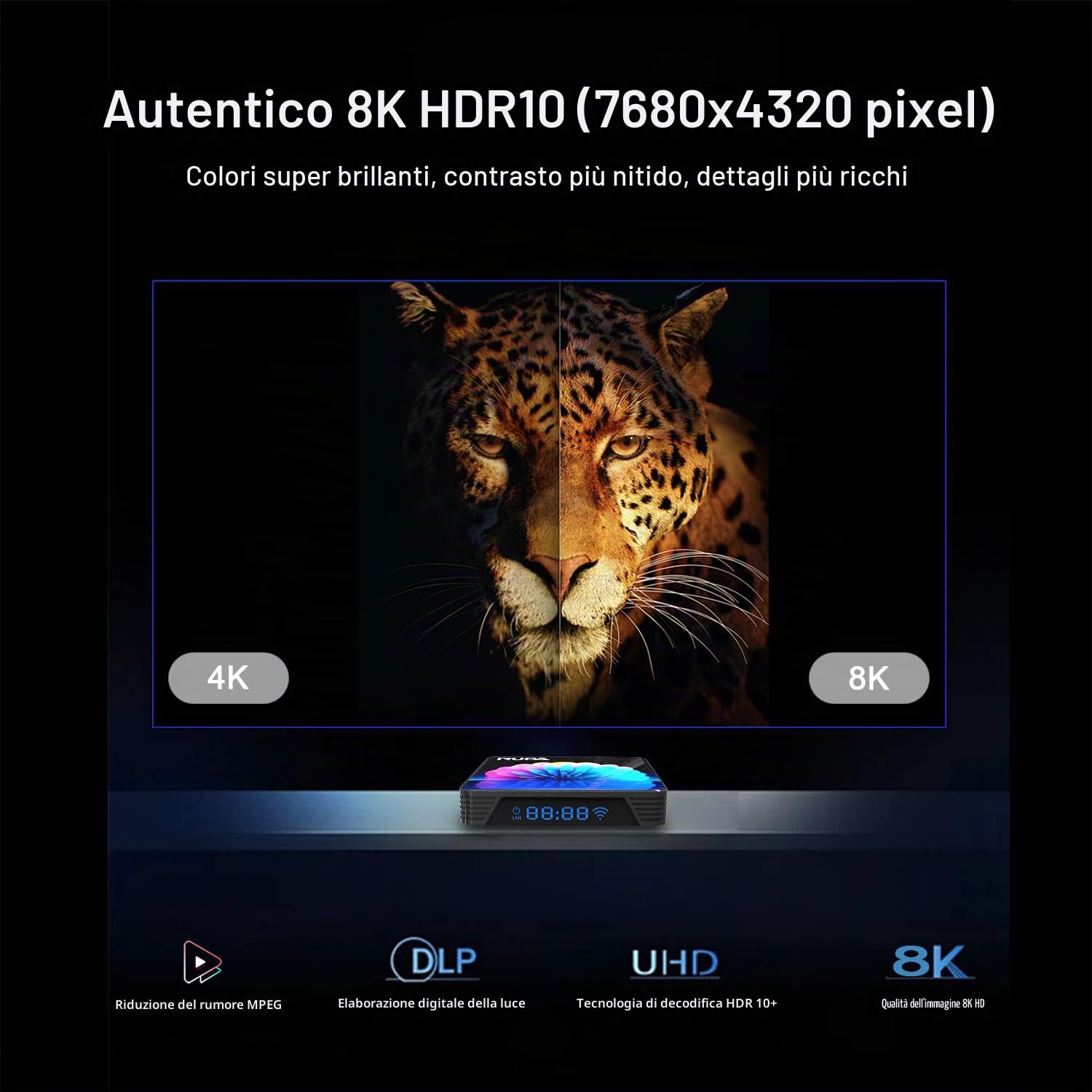 GREVA 8K Android 13.0 TV Box 4GB RAM 32GB ROM RK3528 Chipset Supporto 2.4G/5G Dual-Band WiFi 6 BT5.0 3D HD Smart TV Box Bluetooth USB 3.0 10/100M Ethernet LAN, Android Box 1080P 2K 4K