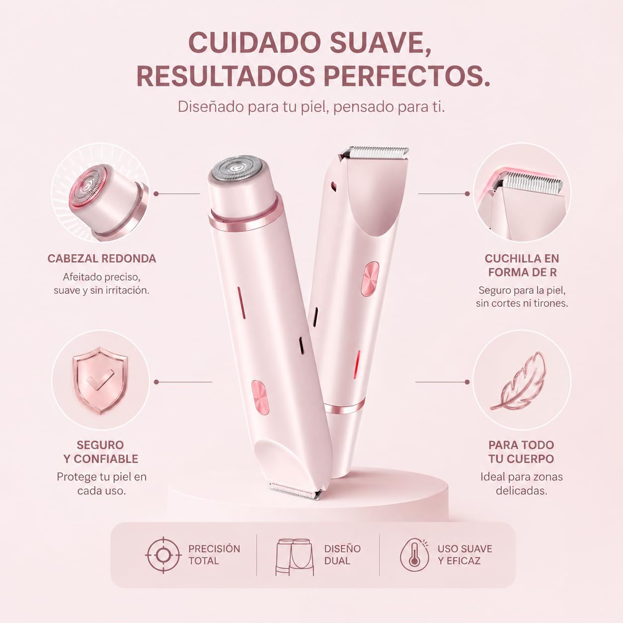 Ephra Afeitadora Mujer, Sanuvia Depiladora,Depiladora Eléctrica Mujer Recargable de Doble Cabezal, Afeitadora Corporal Completa para Piernas, Axilas, Brazos y Zona Bikini, Uso Húmedo y Seco (Púrpura)