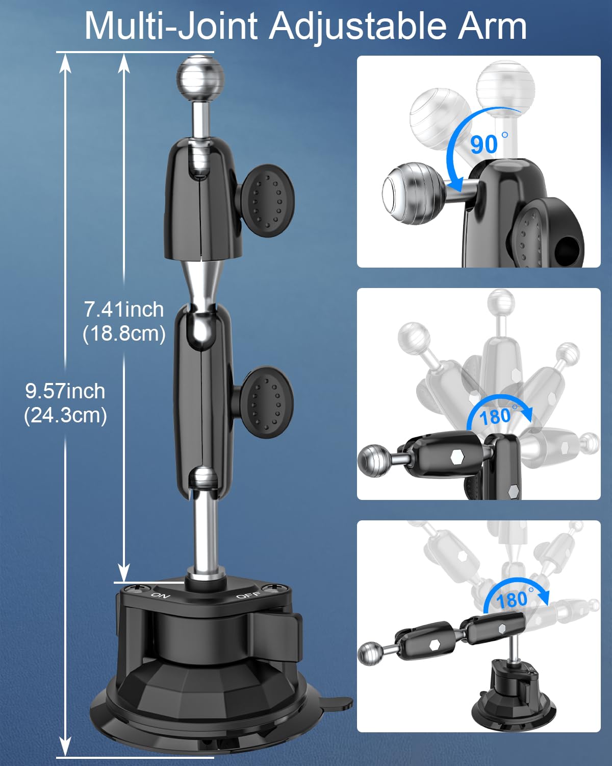 Soporte para Tablet y Smartphone en Camión Salpicadero, [Ventosa Súper Fuerte] Con Brazos Ajustables de Metal para iPad Pro Air Mini, Galaxy Tab, 4-12.9" Dispositivos