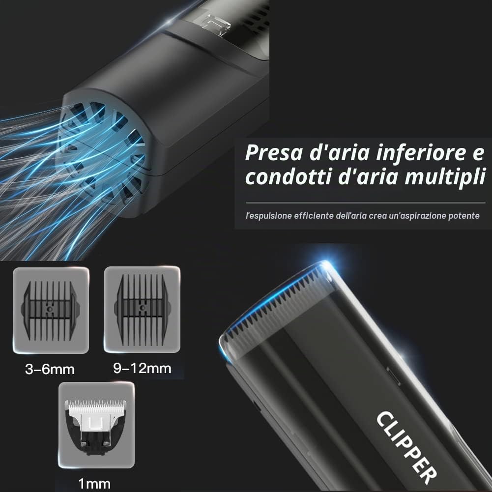 Tagliacapelli professionale da uomo, senza fili, con potente aspirazione dei capelli, impermeabile, ricaricabile per barba, peli del viso, peli del viso