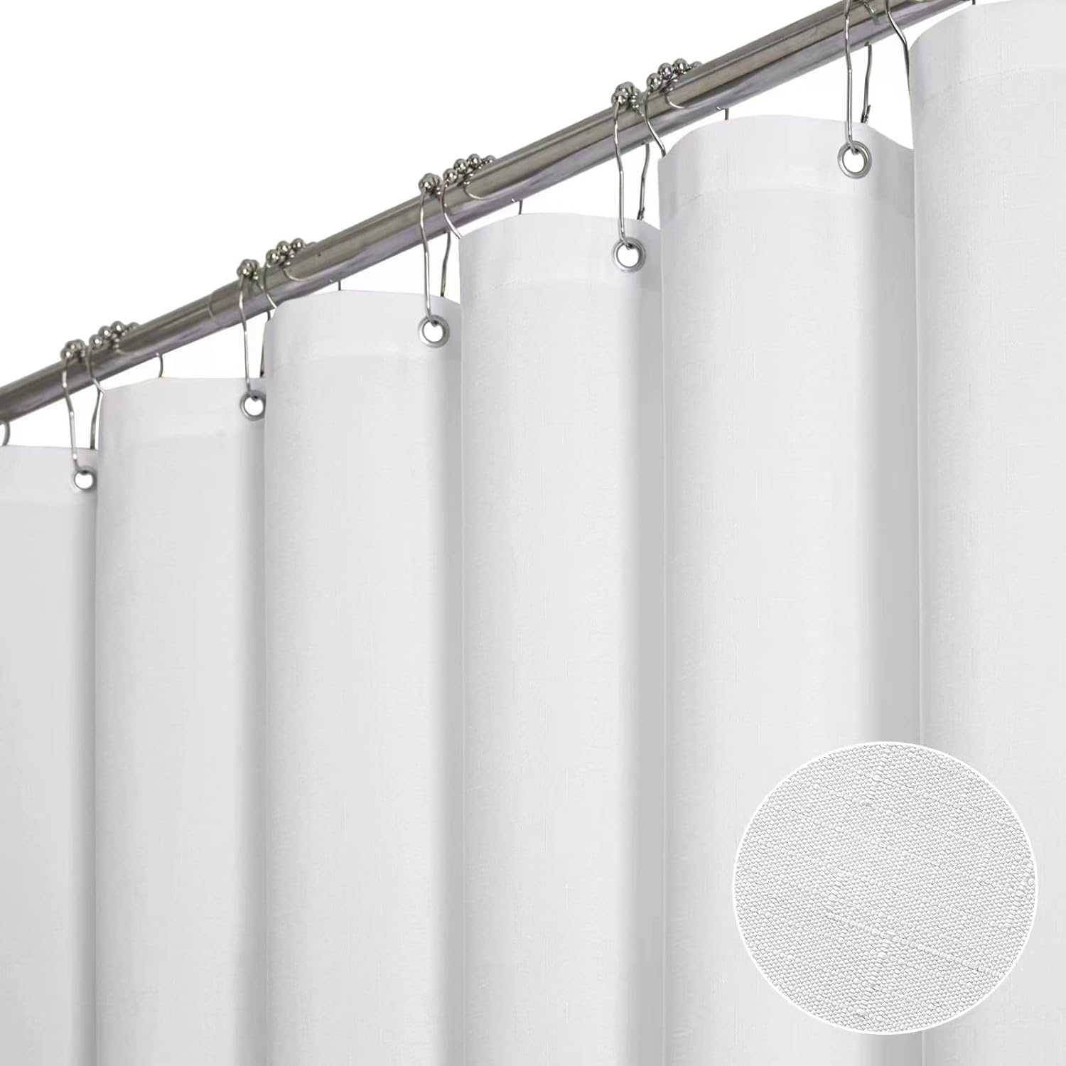 BTTN Duschvorhang Stoff 120x200 cm schmale Leinenoptik wasserdicht, Weiß | 8 Plastikhaken, Rückseitig Laminiert Wasserdicht, Leinenoptik, Anti-Schimmel, Beschwerter Saum, Maschinenwaschbar Polyester