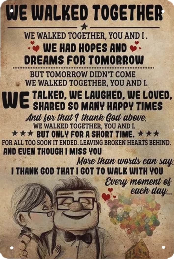 Rustic Retro Metal Tin Sign Up Carl And Ellie We Walked Together To My Lover Poster Retro Metal Tin Sign Vintage Sign For Home Coffee Wall Decor 8x5.5 Inch