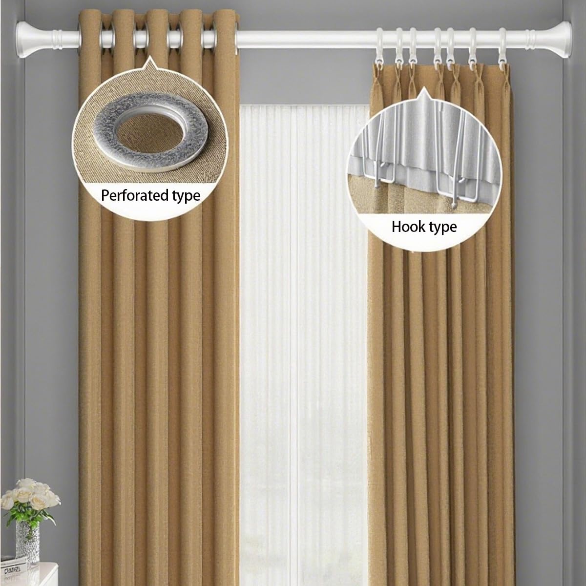 Tringle À Rideau Sans Perçage, Barre De Rideau Extensible Installation Facile Tringle De Douche Sans Perçage Pour Salle De Bain, Fenêtre(Blanc,260-350cm)