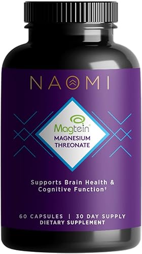 NAOMI Cápsulas de L-treonato de magnesio de 144 mg, 60 unidades, promueve la salud cerebral, apoya la función saludable del corazón y los nervios,