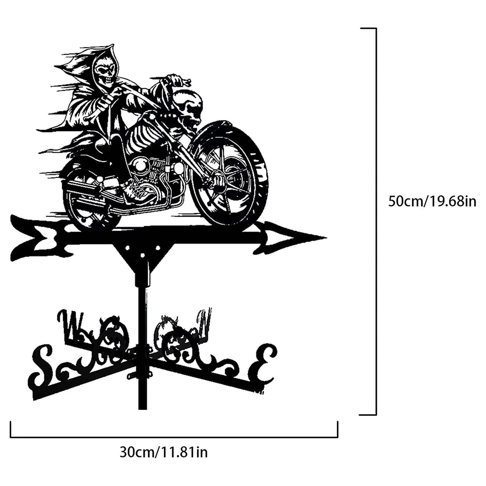Jayiaine Weather Vane, Cast Iron Wind Vane with Motorcycle Ornament Indicator Professional Measuring Tool Outdoor for Roofs Weathervane Garden Yard Patio Decor Plug-in,Black