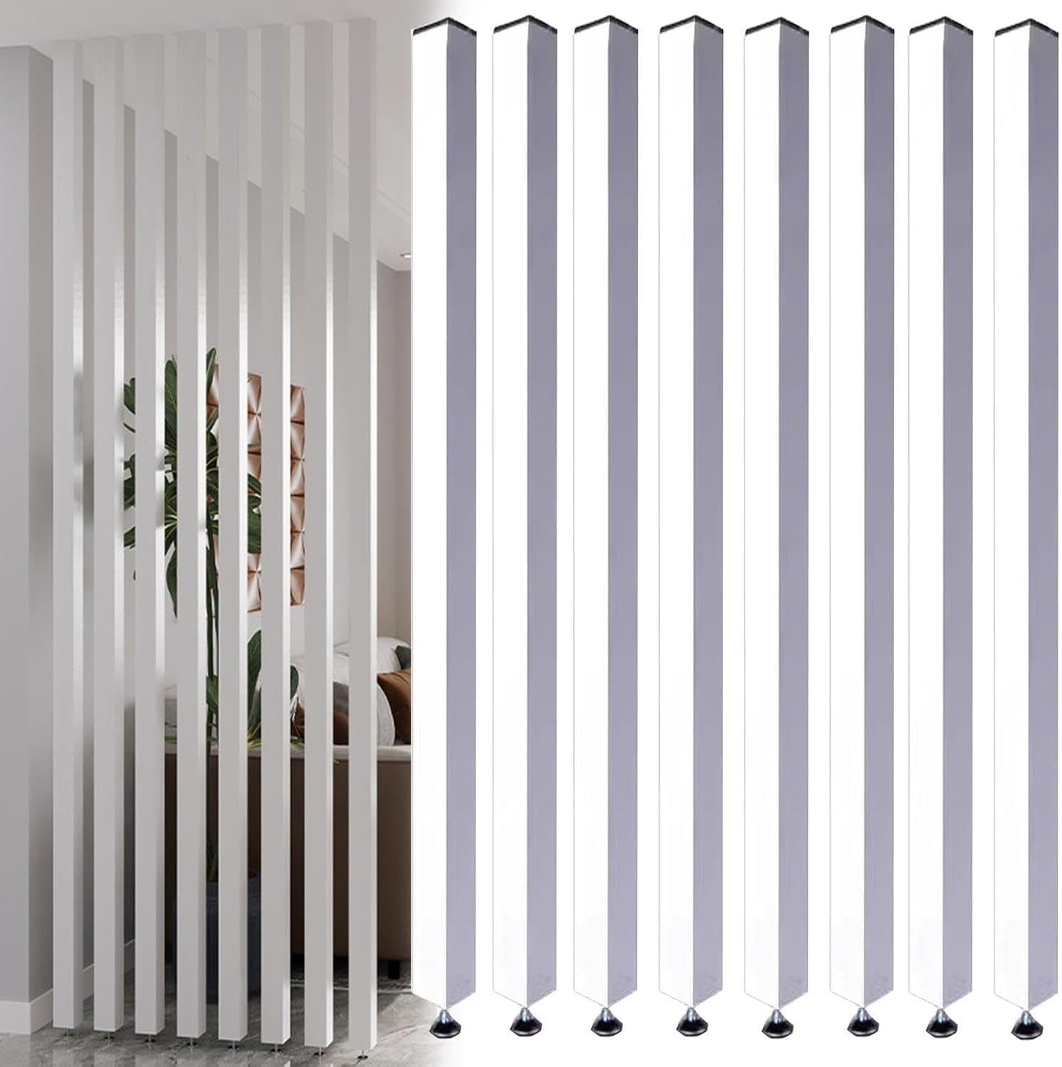 Panneaux de séparation de Chambre Poste carré de partition de la Salle Blanche Pas de Forage et Pieds réglables en Hauteur, pour Home Office Entrance Decor(8 Pack,215cm/84.6in/7.05ft)