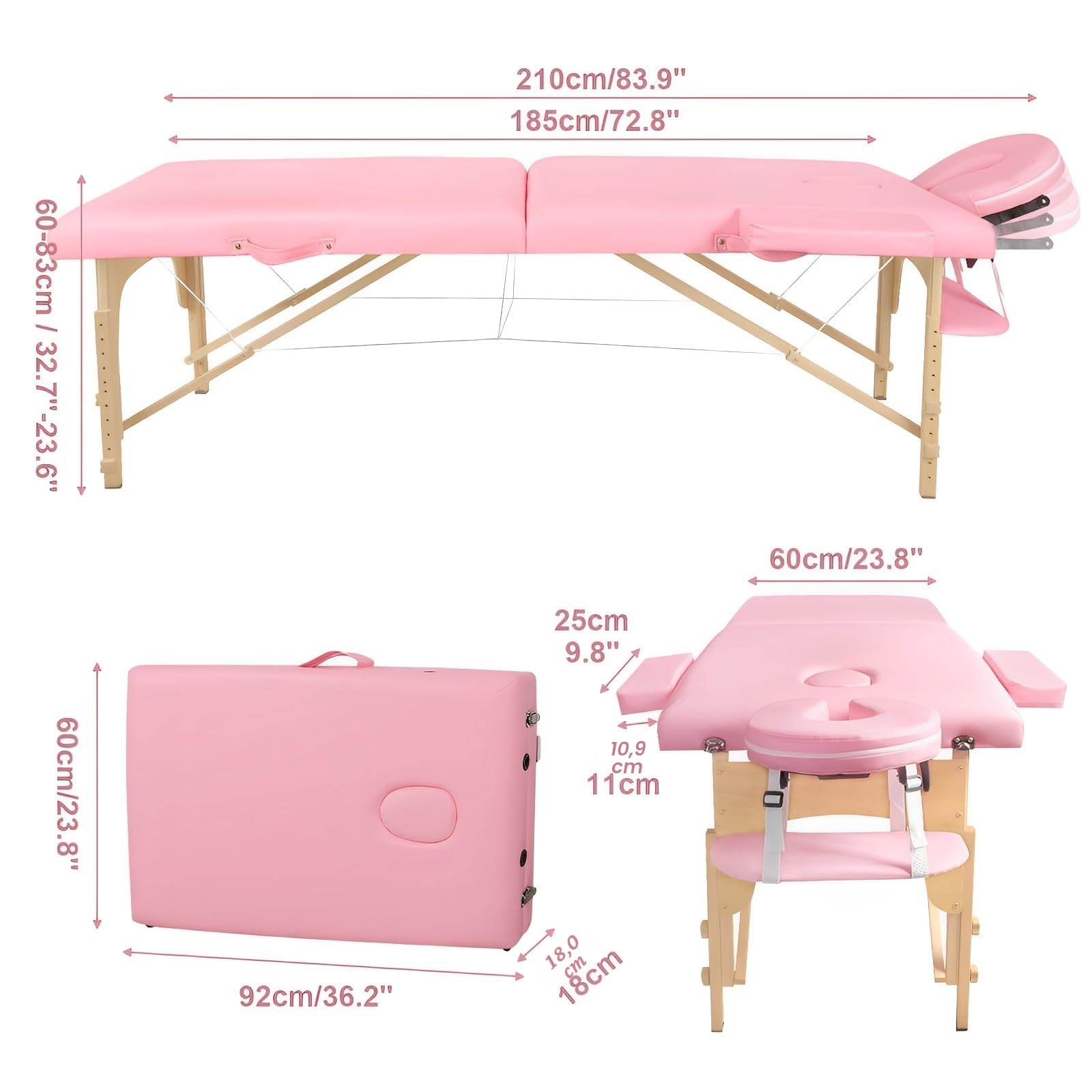 Table de Massage Pliante Esthetique: 2 Zones Bois Lit de Massage pour Physiothérapie Tatouage et Spa