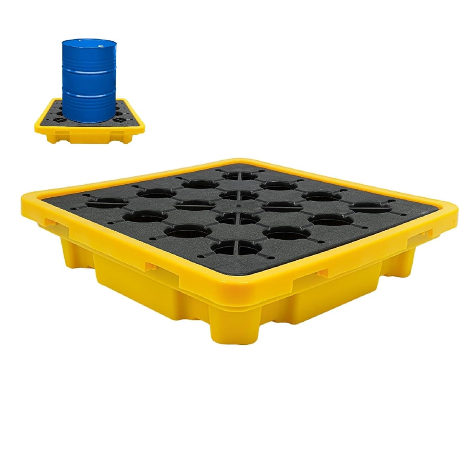 QUSYZD Leakproof Spill Containment Platform, Nestable Paint Bucket Pallet, Durable Industrial Polyethylene Tray for Garage, Detachable, Heavy Duty, Oil & Chemical R,Yellow-67x67x15cm