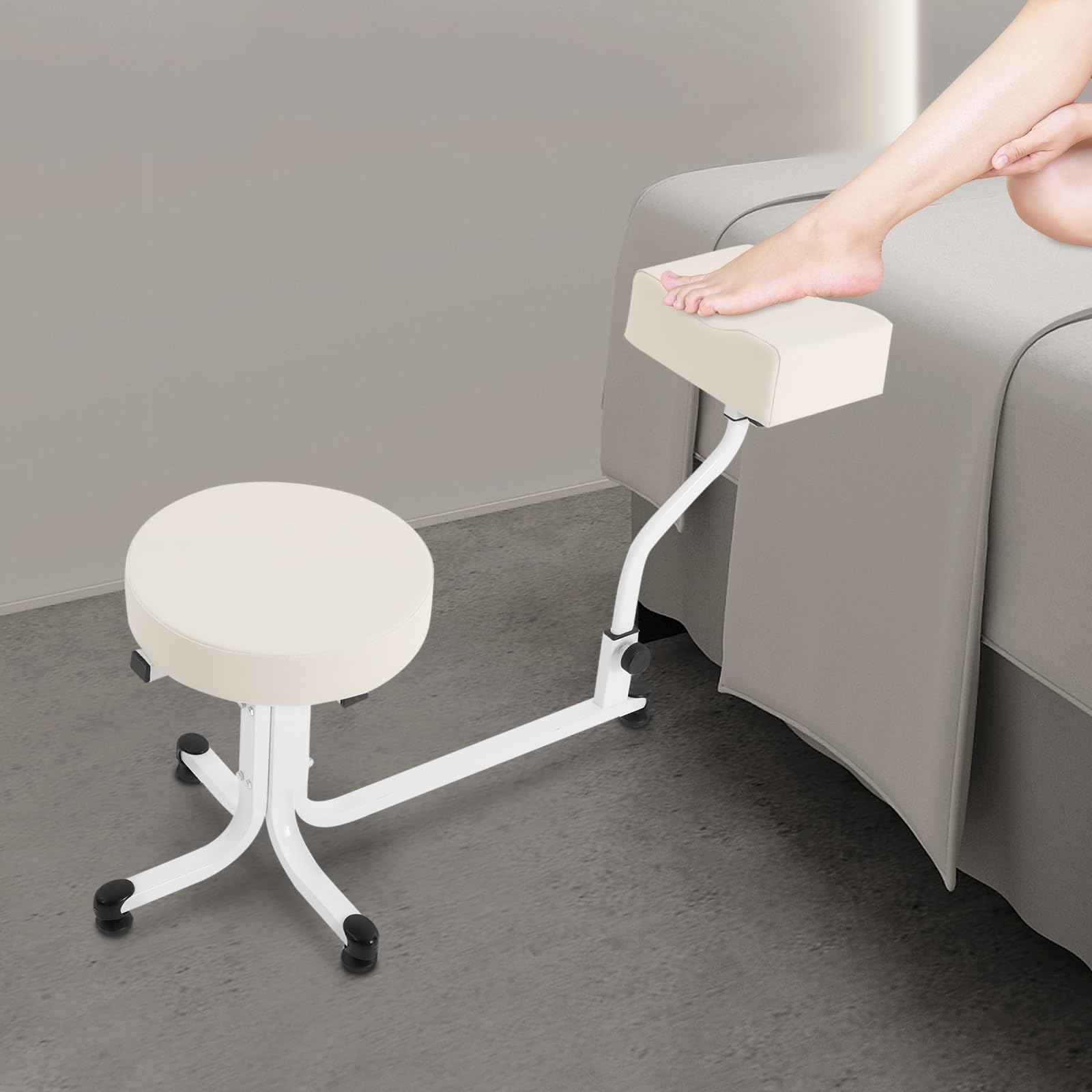 Silla para el cuidado de los pies, 2 en 1 con reposapiés, almohadilla de PVC ajustable, reposapiés, soporte para uñas, spa de belleza, salón de belleza, estudio, suministros de equipo, hasta