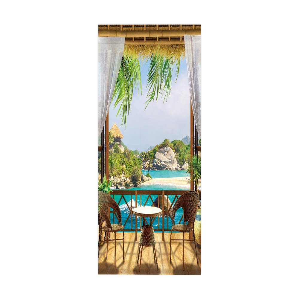 Trompe l'oeil porte 3D paysage et autocollant de porte amovible pour décoration murale de cuisine