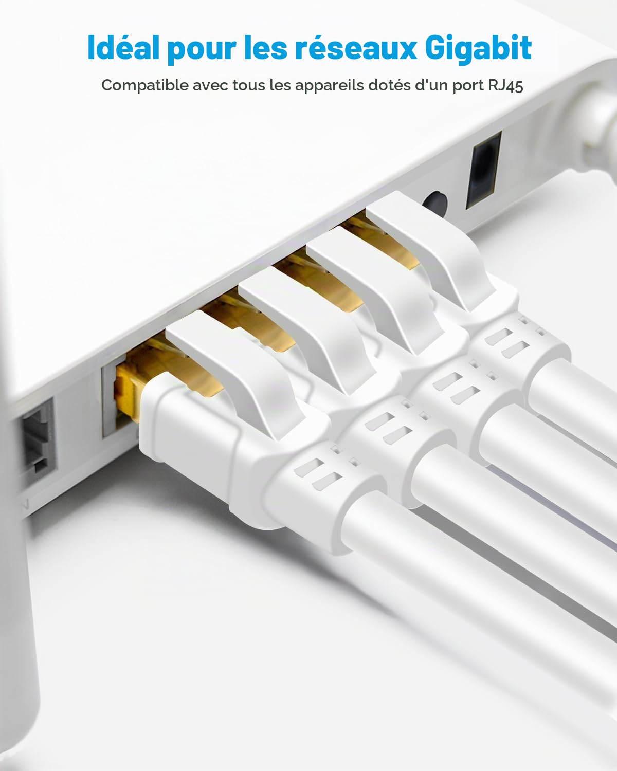 DDMALL Câble Ethernet CAT 8 25M, Super rapide 40Gbps 2000MHz, F/FTP Résistant Internet Réseau LAN Câble avec RJ45 plaqué or pour modems, routeurs, jeux, TV, PC (25M, Blanc)
