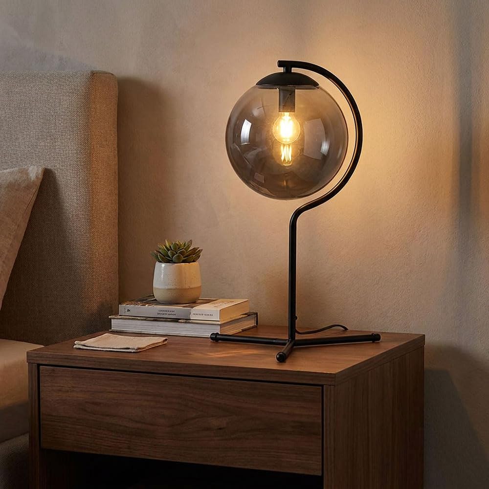 GLOBO LIGHTING Tischleuchte Schlafzimmerlampe Beistelllampe Designleuchte Glas-Kugel H 50 cm