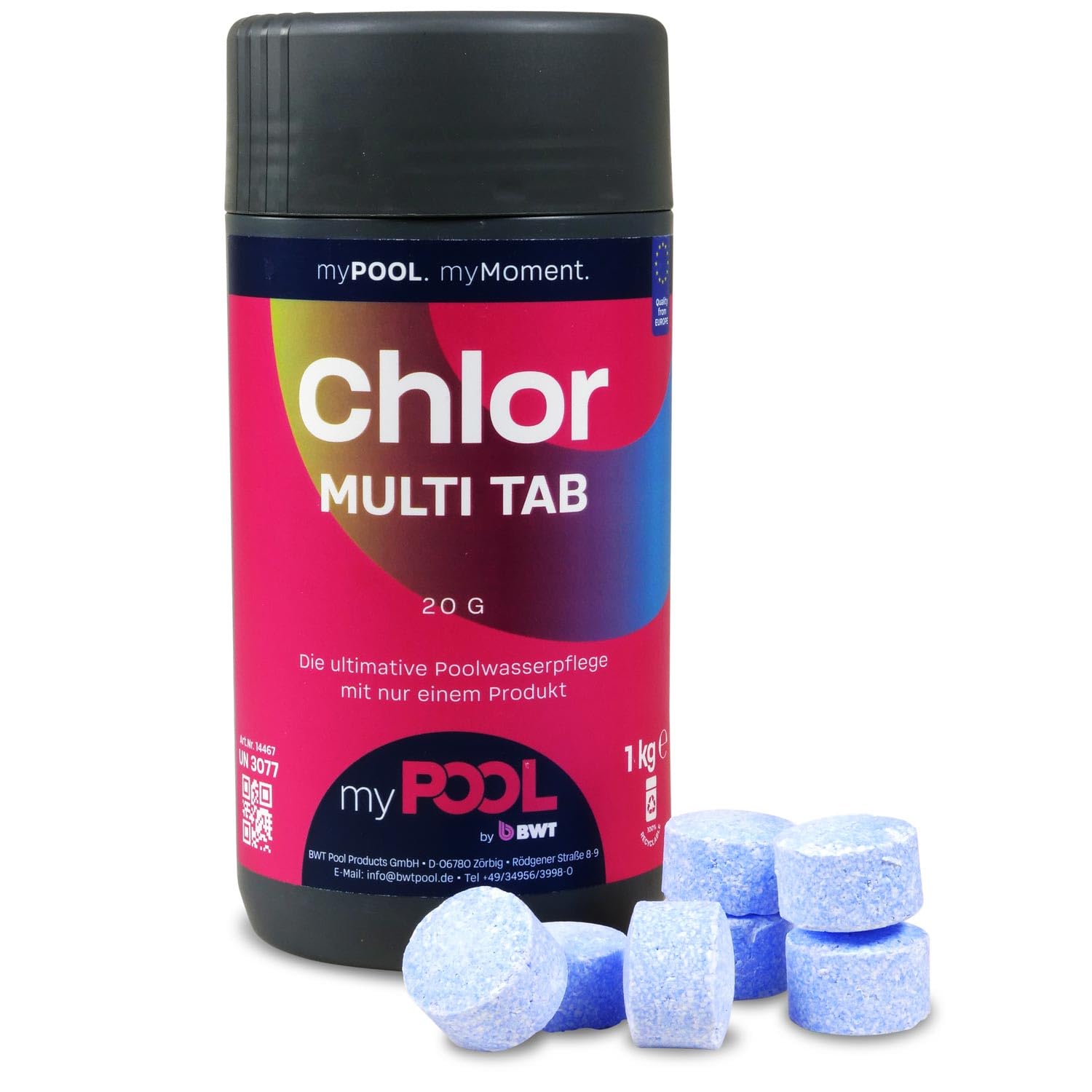 myPOOL Chlor MultiTabs Mini 20g - 4in1 Poolpflege für Minipools ab 2000 l - Dauerchlorung mit Algenverhütung Trübungsbeseitigung pH-Stabilisator - Optimal für Quick-Up oder kleine Pools (1 Kg)