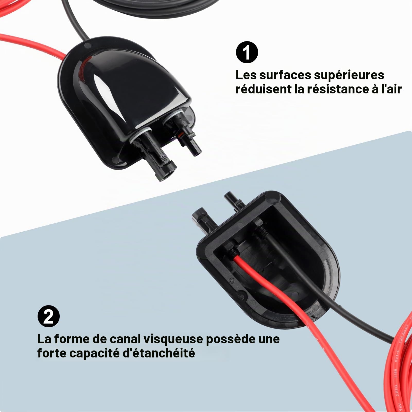 Passe-câble solaire, Passe Toit Etanche Panneau Solaire avec 300 cm Câble pour Camping Car, Caravane et Bateau, Pièces et Accessoires pour Camping Car, connecteur de câble double entrée de câble