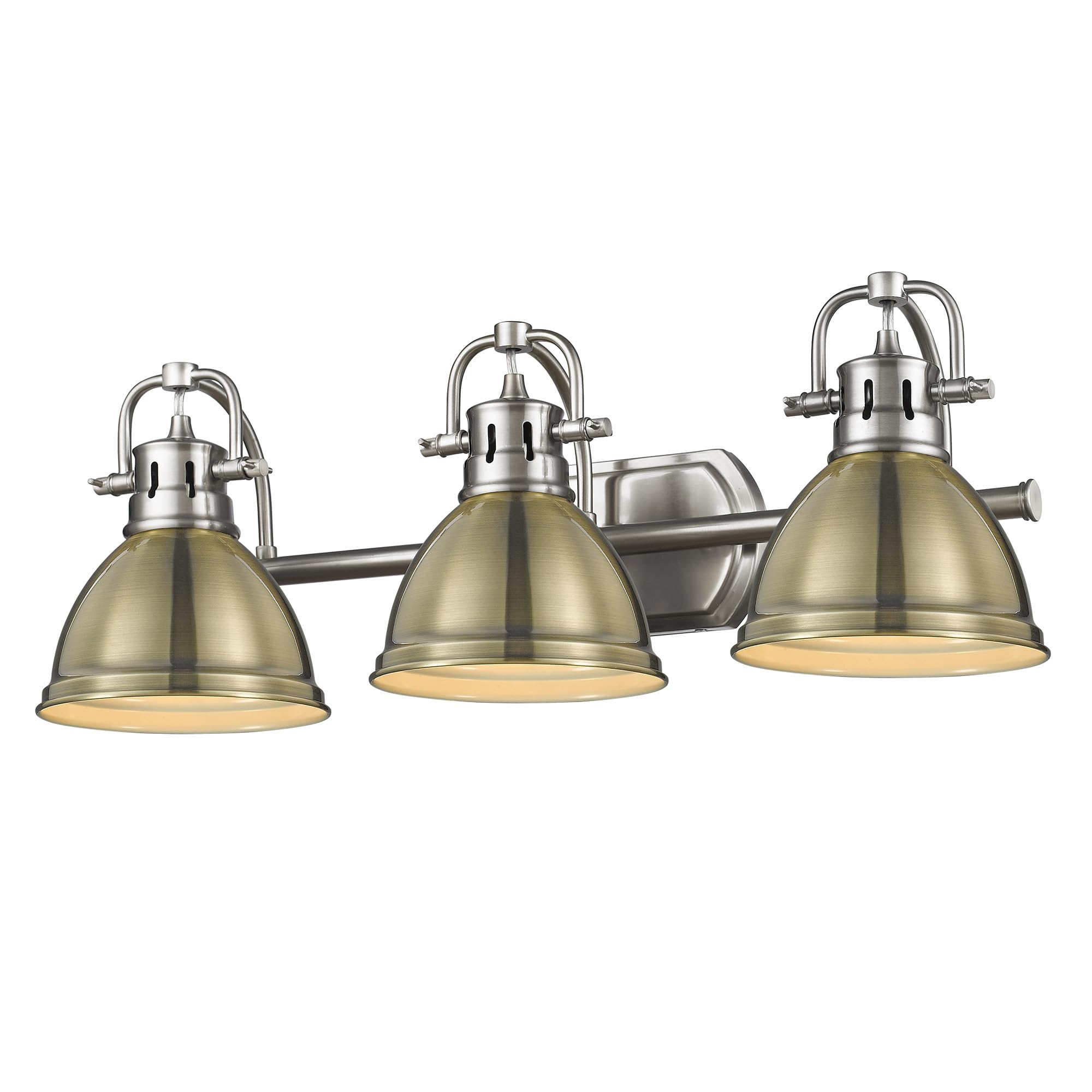 Golden Lighting 3602-BA3 PW-AB Duncan Bath Vanity, Transitional, Pewter with Aged Brass Shades