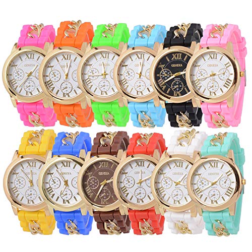 RBuy 12 Assorted Men Women Girls Kids Silicone Band Jelly Watches Roman Numerals Analog Quartz Wrist Watch Wholesale