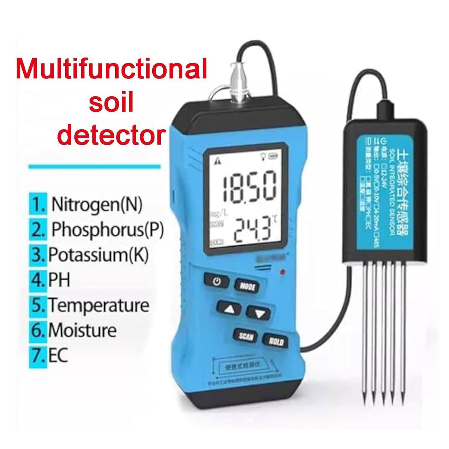 Probador De Suelo Digital 7 En 1 Con Pantalla Lcd, Medidor De Humedad Del Suelo, Humedad, Temperatura, Ec, Ph, Sensor Npk, Medidor De Suelo Rápido 7 En 1, Confiable Y Preciso